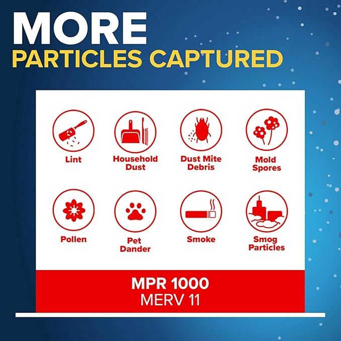 Filtrete 23.5x23.5x1 AC Furnace Air Filter, MERV 11, MPR 1000, Micro Allergen Defense, 3-Month Pleated 1-Inch Electrostatic Air Cleaning Filter, 6 Pack (Actual Size Pack 23.188x23.188x0.81 in)