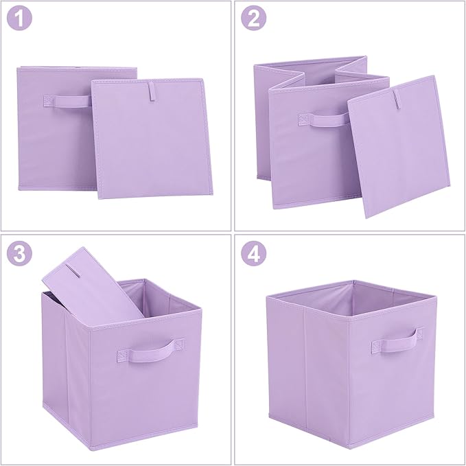 Stero 13x13x13 Inch Fabric Storage Bins 6 Pack Fun Colored Durable Storage Cubes with Handles Foldable Cube Baskets for Home, Kids Room, Closet and Toys Organization Purple