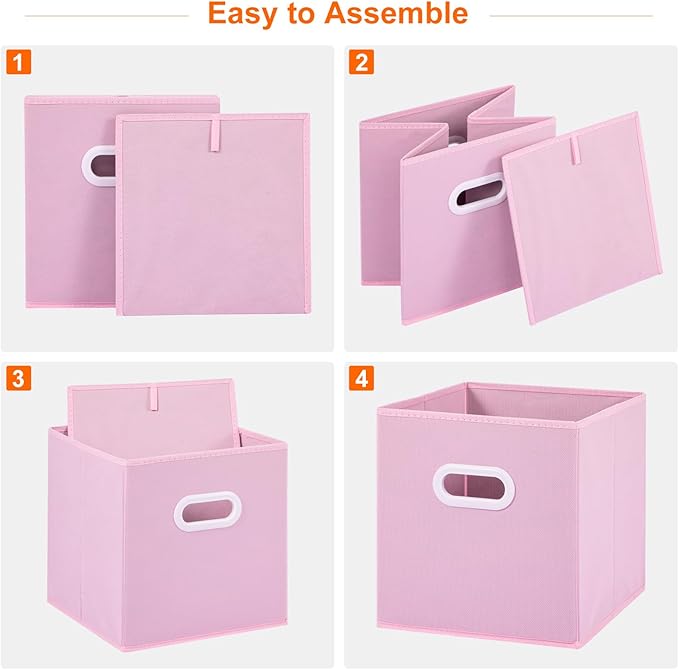 Stero Fabric Storage Cubes Bins, 13 inch Fun Colored Foldable Storage Baskets with Dual Plastic Handle for Home, Kids Room, Closet and Toys Organization, Multi Colored, Set of 6