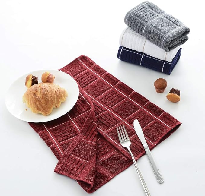 Anyi 100% Cotton Kitchen Towels, Absorbent Dish Towels with Hanging Loop, Soft Kitchen Hand Towels for Washing Drying Dishes(16x26, Set of 3, Redwhite)