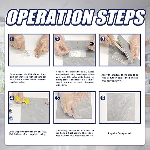 Tile and Granite/Marble Repair Kit, Porcelain Stone and Quartz Countertops Repair Kit for Chips Dents Cracks Holes Scratch, Fix Chipped Edges Corners, Reattaches Missing Pieces