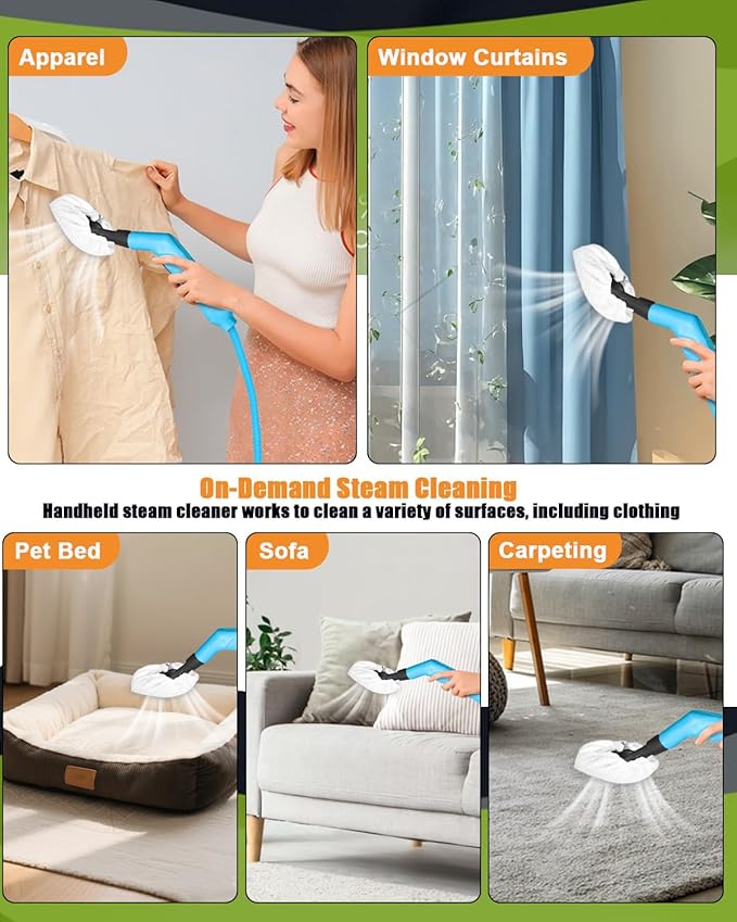 Handheld Steam Cleaner for Home, 10s Heat-Up/2.1 Qt Tank/4.5BAR High Pressure Hand held Steamer for Cleaning, 3 Level Pressurized Portable Steam Cleaner for Car Detailing, Bed Bugs, Blue,Tile, Grout