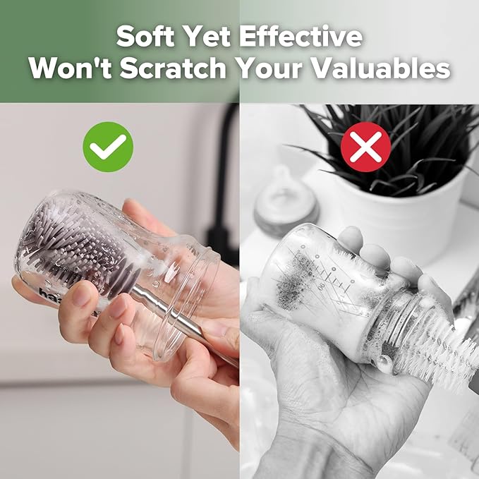 haakaa Silicone Cleaning Brush Kit - SUVA Grey - Bottle Brush for Breast Pumps, Breast Milk Collector, Baby Bottles, Nipples, Breastmilk Storage Bags