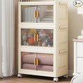 3 Tier Stackable Plastic Storage Bins with Lids 58QT, Collapsible Closet Organizers and Storage with Wheels for Living Room,Office,Dorm