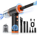 Compressed Air Duster, 100000RPM Handheld Car Vacuum/Air Blower& Pump, 3 Gear Adjustable Electric Air Duster/Car Vacuum Cleaner, Keyboard Duster with LED Light-10 Kits Air Blower for Computer(Orange)