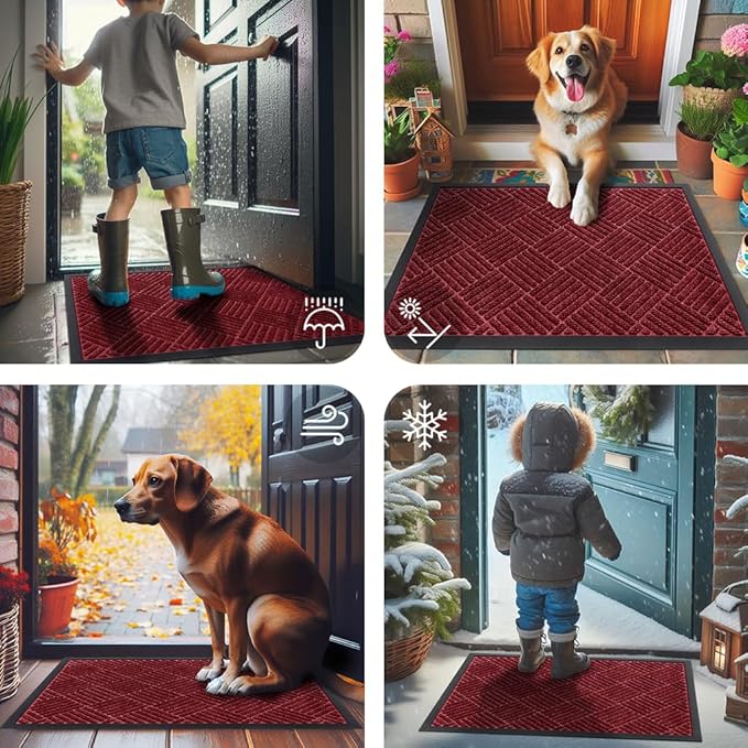 Smiry Front Door Mat Outside Entrance, Heavy Duty Outdoor Indoor Mat, Natural Rubber Doormat, Non Slip, Trap Dirt and Moisture, Easy Clean, Low Profile Patio Porch Entryway Mat, 71x23, Wine Red