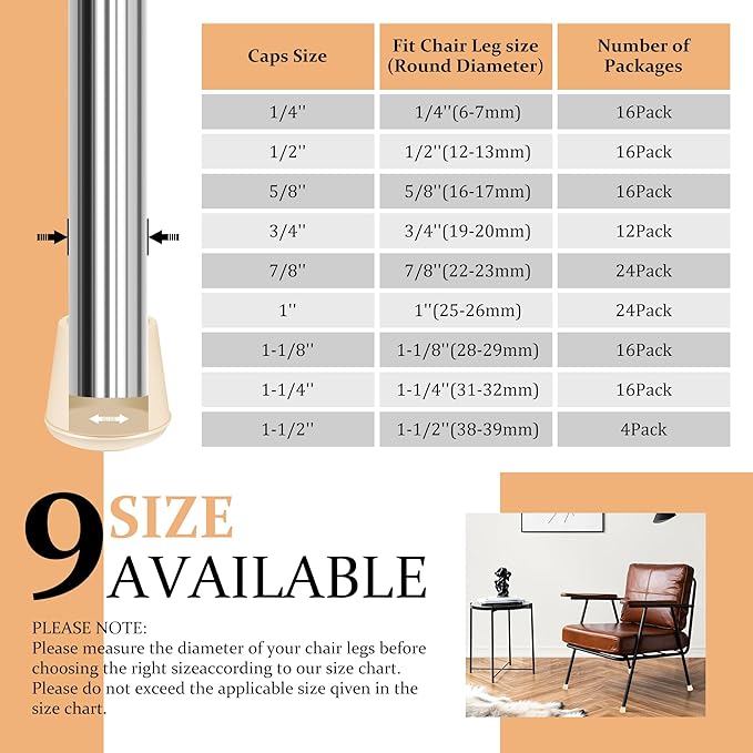 1" Round Rubber Chair Leg Tips Caps, Chair Leg Floor Protectors, Non-Slip Chairs Legs Caps, Stool Feet Protectors Cap, Folding Metal Chairs Legs Tip Replacement (White, 24 Pack)