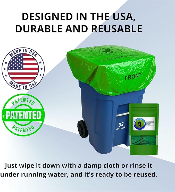 Outdoor Trash Can Cover Biodegradable Odor Eliminating Bag with Elastic Band Lemon Scented Durable 32 Gallon 3 Pack