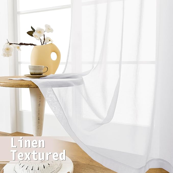 Tollpiz Short Sheer Door Curtain Closet Linen Textured Curtain Sheers Doorway Light Filtering Voile Patio Glass Door Rod Pocket Curtains French Door, 54 x 54 inches Long, White, Set of 1 Panel