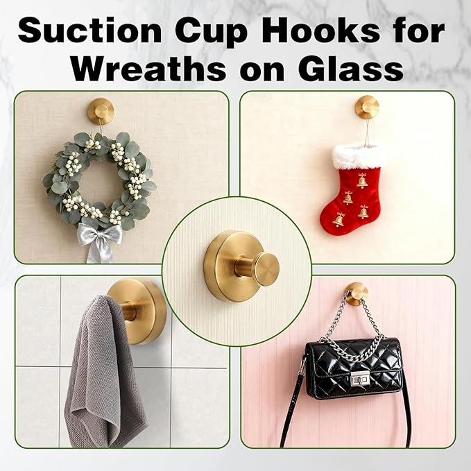 Suction Cup Hooks for Wreaths on Glass, 2025 New No Drill Suction Cup Hooks (2PCS-Black)