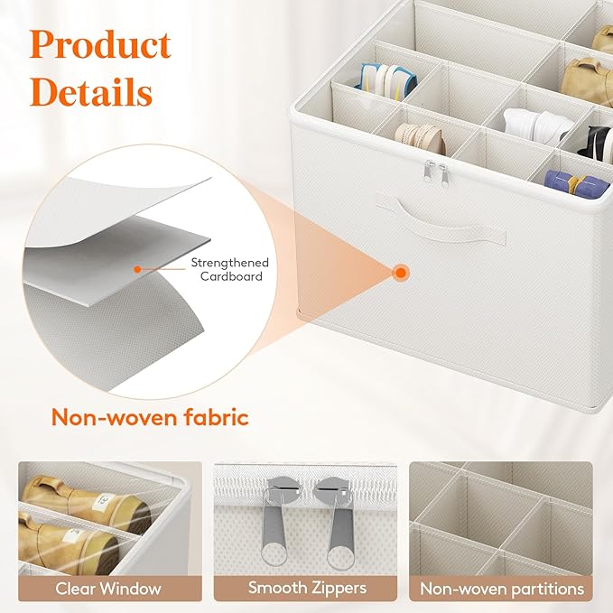 Lifewit Shoe Storage Organizer for Closet Fits 12-16 Pairs, Fabric Large Shoe Box Storage Container with Clear Cover, Foldable Bins Fit for Boots Heels Sneakers 17"(L) x 17"(W) x 12.5"(H) 3 Pack White