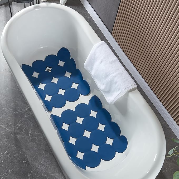 Square Shower Mat Nonslip - Rubber Bathtub Mat with Suction Cups for Inside Shower Bathroom Floor (Navy Blue, 21X21“)