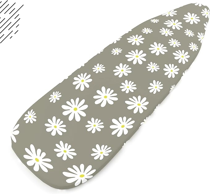 Encasa XO Ironing Board Cover and Pad 42"x14" - Thick 3mm Felt Padding, Drawstring Tightening & Lock, Easy Fit, Scorch & Stain Resistant, Fits Medium Ironing Board - Daisy Grey
