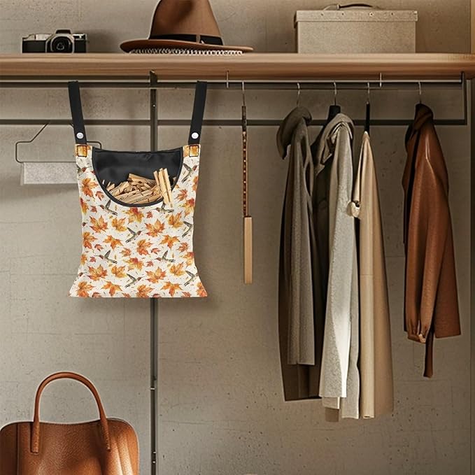 Maple Leaf Large Capacity 14.5 x 12 Inch Clothespin Bag with Hanging Hook Hummingbird Waterproof Clothes Pin Hanging Bag Clothespin Storage Organizer with Large Opening