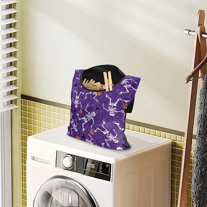Gothic Skull Summer Clothes Pin Bag Clothespin Bags Holder Clothespin Holder 14.5 x 12 Inch Clothespin Bag for Clothesline Outdoor Outside Laundry Room Reusable Clothespin Holder