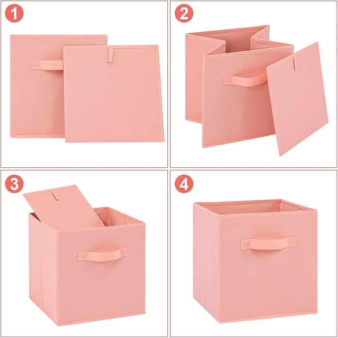 Stero Fabric Storage Bins 6 Pack Fun Colored Durable Storage Cubes with Handles Foldable Cube Baskets for Home, Kids Room, Closet and Toys Organization Peachpuff