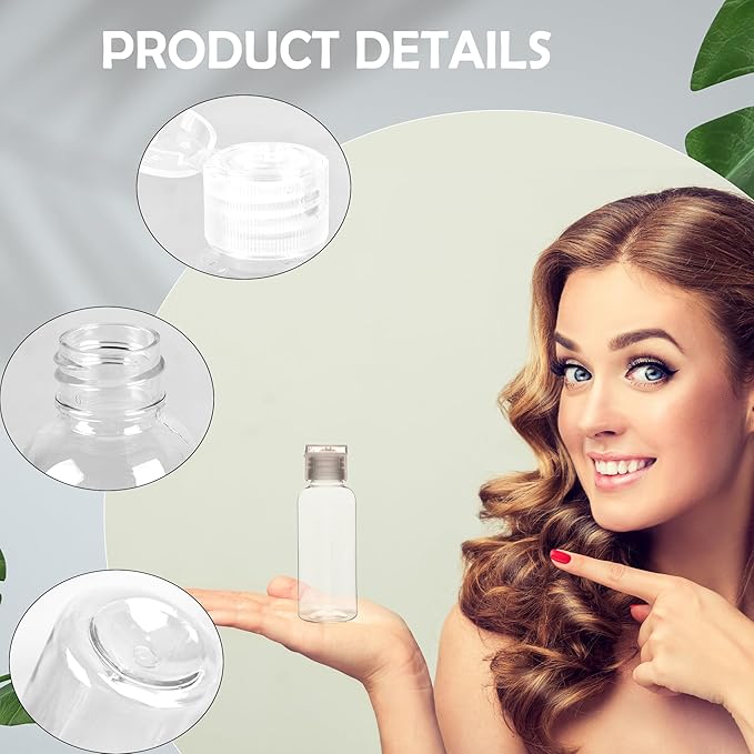 60 Pack 1.7oz/50ml Travel Empty Bottles with Flip Cap Plastic Empty Hand Sanitizer Bottles Travel Size Squeezable Bottles Container Refillable Clear for Shampoo Baby Shower Body Soap Wedding Party