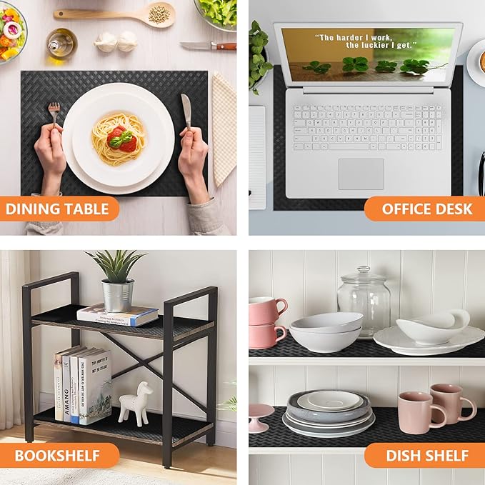 Shelf Liners for Kitchen Cabinets Refrigerator Liners Waterproof Kitchen Cupboard Liner Non-Slip Drawer Mats EVA Material Non Adhesive Fridge Liner for Shelves - Black（17.5 x 236.2 Inches x 2 Rolls
