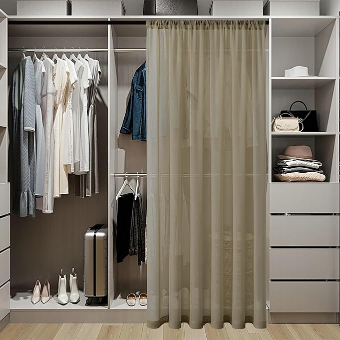 Tollpiz Short Sheer Door Curtain Closet Linen Textured Curtain Sheers Doorway Light Filtering Voile Patio Glass Door Rod Pocket Curtains French Door, 54 x 54 inches Long, Taos Taupe, Set of 1 Panel
