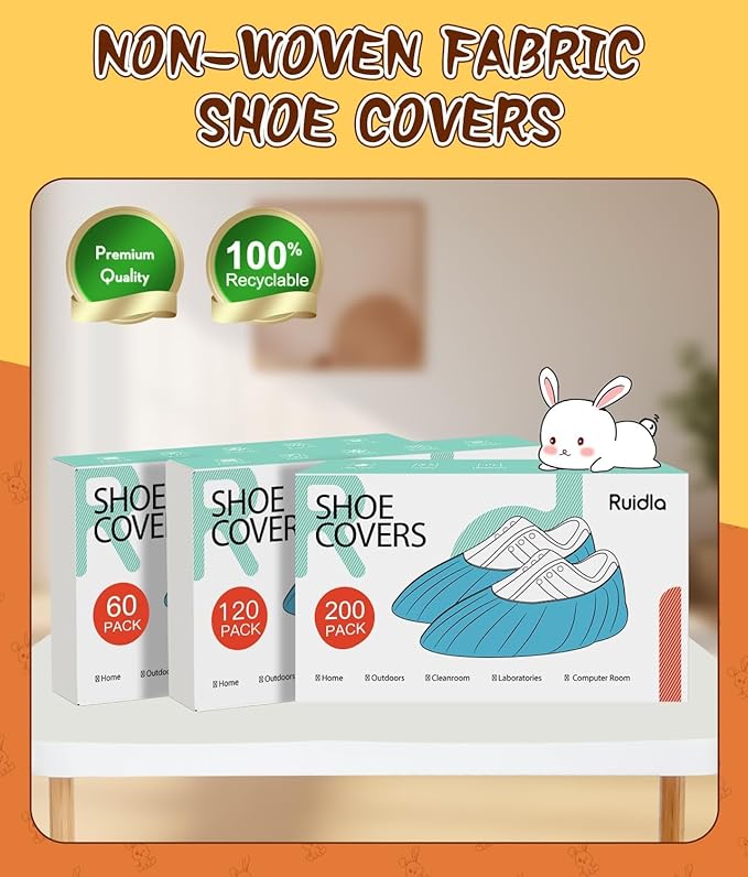 Disposable Shoe Covers 60 Pack - [Select: L/XL Size & Black/Gray/Cartoon] Non-Slip Boot Covers, Breathable Non-Woven Fabric, Fits up to Men's 13, Protect Floors for Home, Work, Parties