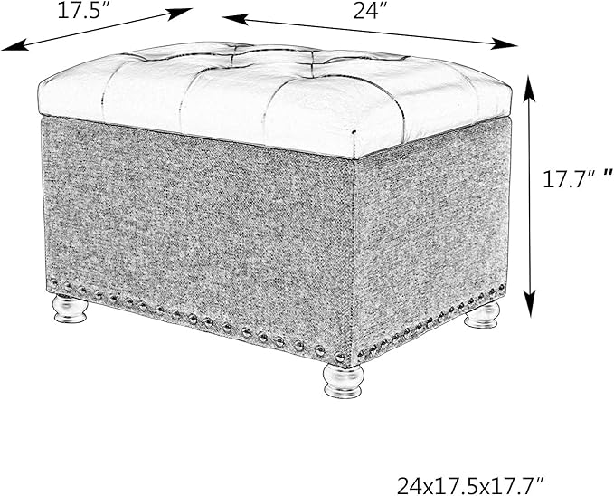 Joveco 24" Ottoman with Storage for Living Room Rectangular Fabric Tufted Bench Footrest Toy Chests for Bedroom (Cyan)