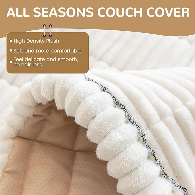 OTOB Couch Covers for Dogs Washable, Non Slip Plush Sofa Cover Kids Pet Friendly Furniture Protector, All Seasons Soft Cozy Fuzzy Sofa Slipcovers Dog Bed Mats (Cream, 31.5" x 63.0'')