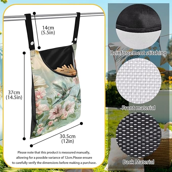Hummingbird Clothespin Bag for Outdoor Laundry Clothesline and Clothes Pin Holder Clothespin Bag for Clothes Pins Heavy Duty Outdoor Use