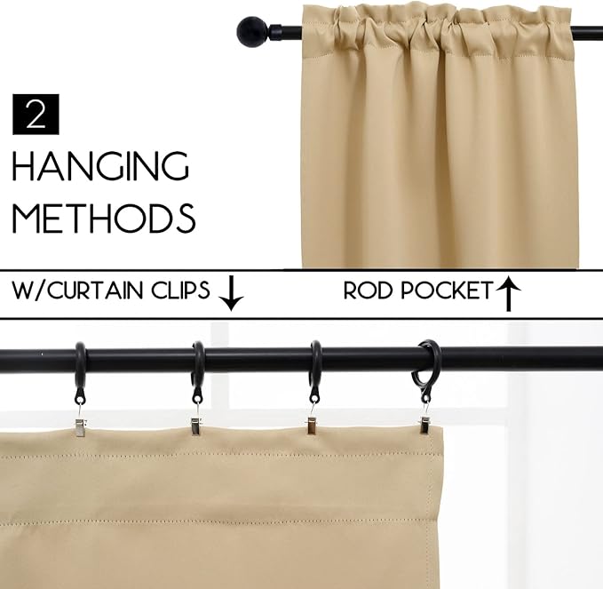 Pickluc Cafe Kitchen Curtains 36 Inches Long 2 Panels, Blackout Tier Curtains with Rod Pocket, Short Black Out Curtain for Small Window, 42" Wide and 36" Length, Set of Two, Beige.