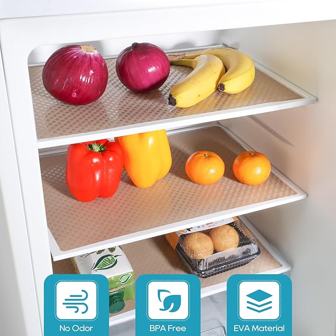 Shelf Liners for Kitchen Cabinets, Waterproof and Oil-Proof Kitchen Cupboard Liner, Refrigerator Liners and Plastic Drawer Mats EVA Non Adhesive Shelves, Fridge - Beige 17.5 x 236.2 Inches x 2 Rolls
