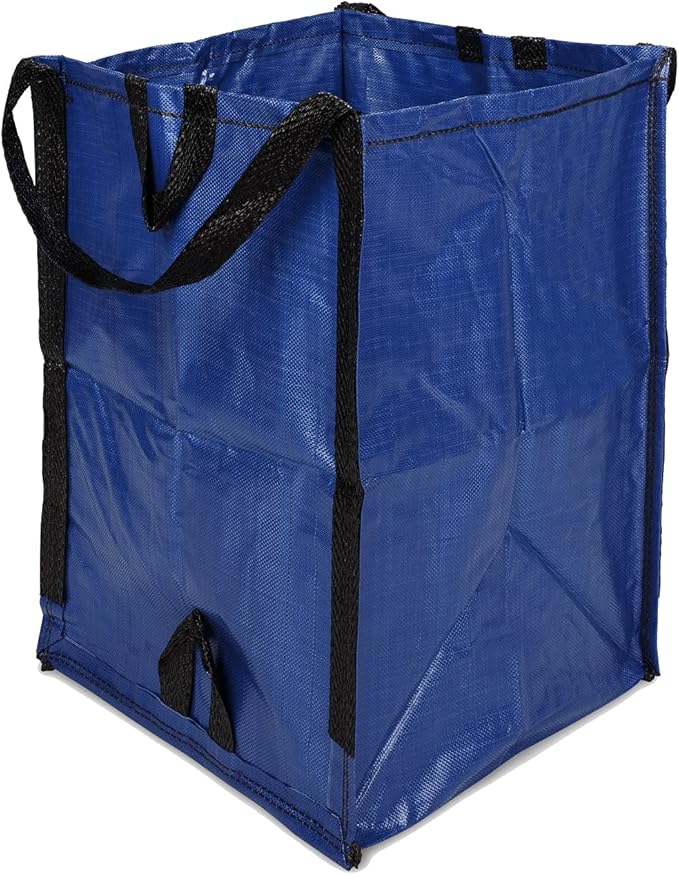 DURASACK Heavy Duty Home and Yard Bags 48-Gallon Reusable Self-Standing Lawn and Leaf Bags Garbage Can with Reinforced Handles, Blue, 3 Pack