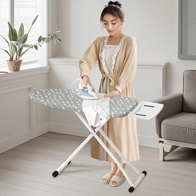 Ironing Board,Foldable Ironing Board Adjustable Height Compact Iron Board Thick Steel Tube Iron Board with Holder,Replacing Cloth Cover and Mini Handheld Gloves(Blue Dots)