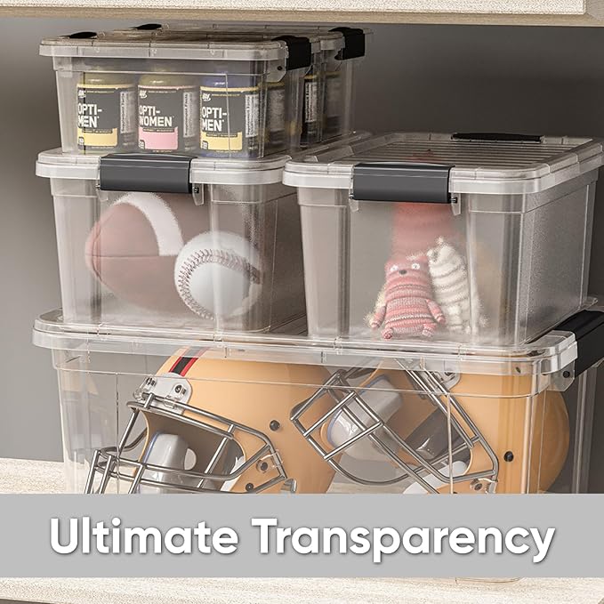 Superio Storage Bins with Lids - Clear Boxes for Organizing, Stackable Plastic Containers - BPA Free, Non-Toxic, Odor Free, Organizer for Home, Office, Dorm(4 Pack, 11 Qt)
