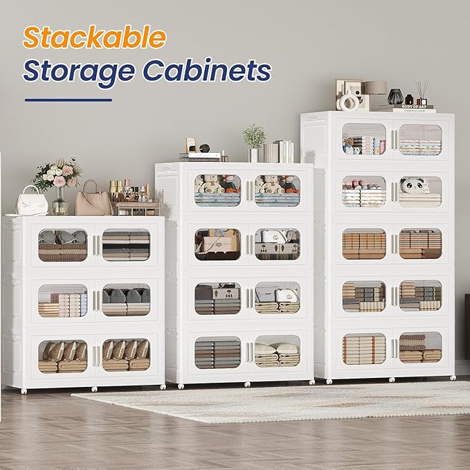 150GAL Extra Large Storage Bins with Lid, 600QT Storage Bins with Wheels, Folding Closet Organizer, Stackable Collapsible Plastic Storage Containers for Home, Office, Dorm, 3Pack White