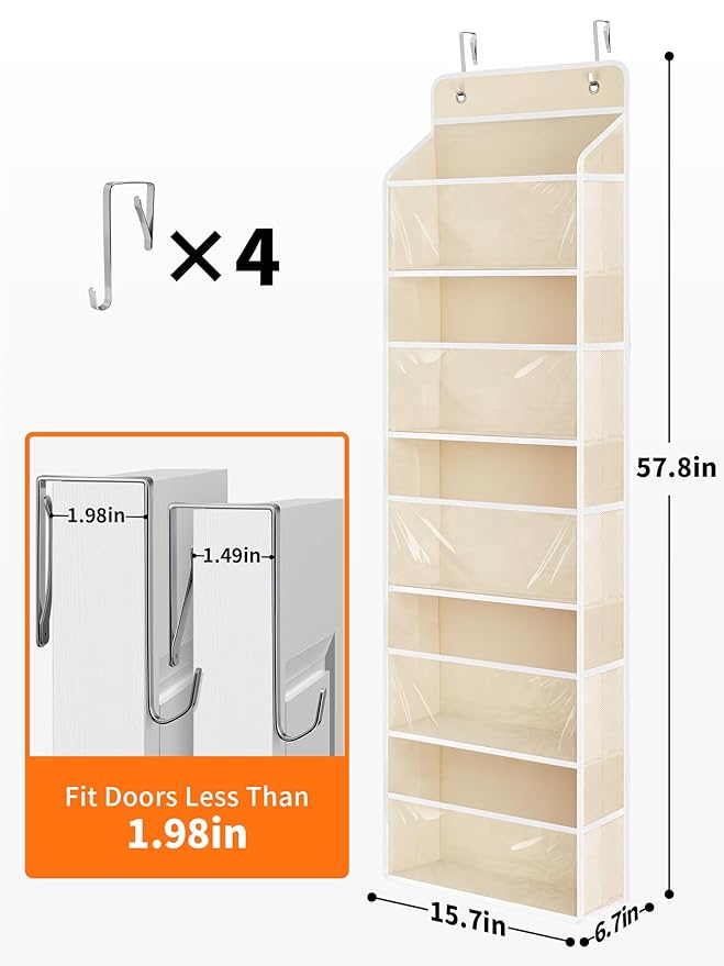 JARLINK 2 Pack Toy Stuffed Animal Storage, Over The Door Organizer W/Clear View Windows, 44lb Load, Baby Toy Storage Organizer for Nursery, Kid Bedroom, Newborn Baby Essentials (Beige)