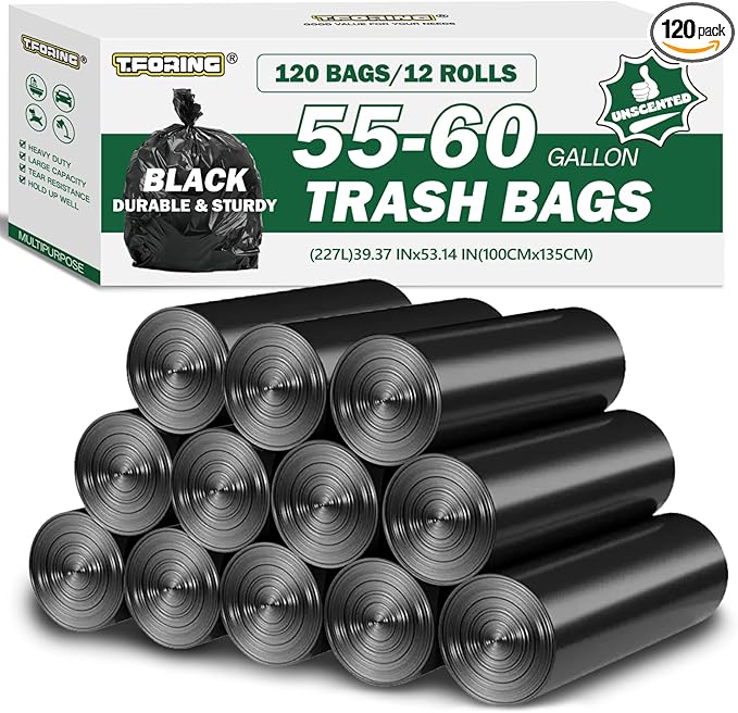 55-60 Gallon Black Trash Bags 120 Count - 40''x53'' Extra Large 50+ Gallon Garbage Bags,Unscented Strong Huge Can Liners for Construction Industrial Yard Outdoor Commercial