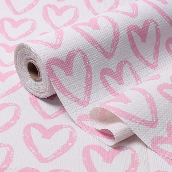 Pink Heart Drawer Liner for Cabinets, Shelf Liner Non-Adhesive and Strong Non-Slip Cabinet Drawer Liners for Kitchen,Table,Bookshelves,Waterproof Cupboard Liners,12IN x 10FT