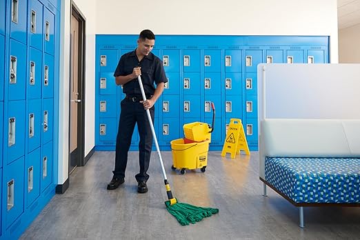 Rubbermaid Commercial Products WaveBrake 35 Qt. Side-Press Mop Bucket and Wringer Combo on Wheels Yellow for Professional/Industrial/Business Heavy-Duty Floor Cleaning/Mopping