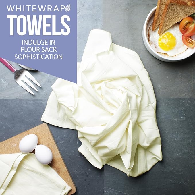 WHITEWRAP Flour Sack Towels| Tea Towel for Crafts| Kitchen Dish Cotton Blank Towel for Embroidery|Baking Bread Proofing Linen Cover| Thick Absorbent Quick Dry| 7 Pack 15"x25" Natural