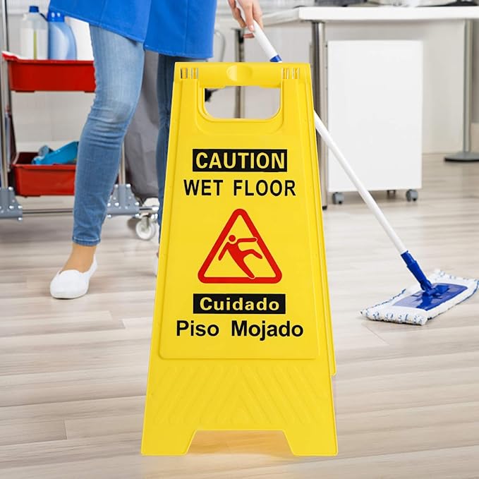 CERLMLAND wet floor signs 4 piece double-sided sign alerts clear identification using black text and red graphics Widely used in various business environments