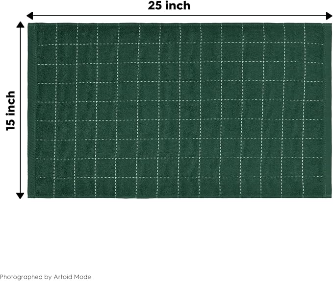 Artoid Mode Checkered Designed Cotton Green Terry Kitchen Dish Towels, 15x25 Inch Soft Absorbent Quick Drying Family Cleaning Tea Towels Set of 4