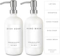 Emerson Essentials Soap Dispenser, Dish Soap for Kitchen - Hand Dispenser Bathroom Set, Kitchen Set Glass Soap Bottles with Pump and Labels, 16 Oz, 2 Pack
