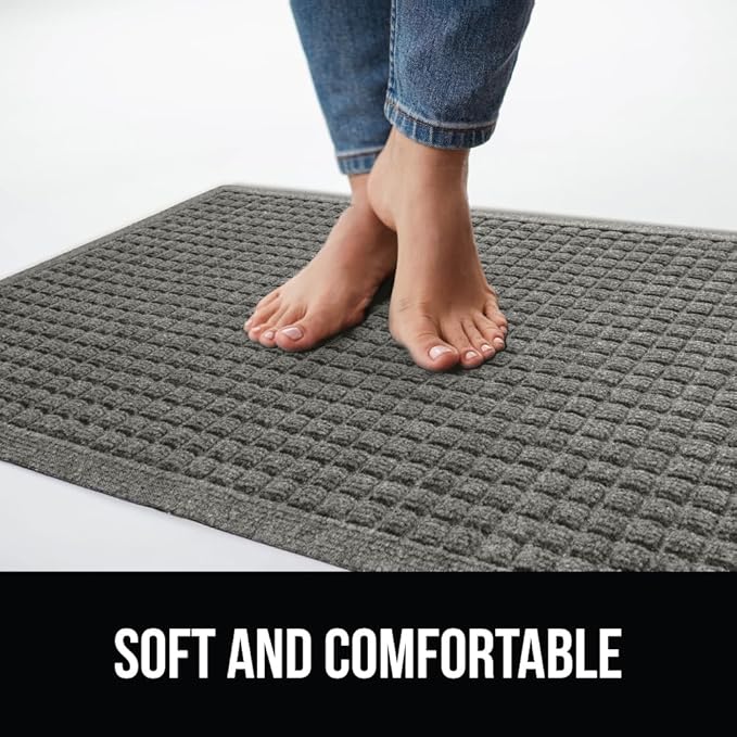 GORILLA GRIP Front Door Mat, Indoor Outdoor Ultra Absorbent HydroAbsorb Doormat, Absorbs Up to 1.7 Cups of Water, Stain and Fade Resistant, Rubber Backing Doormats, Captures Dirt, 29x17 Gray