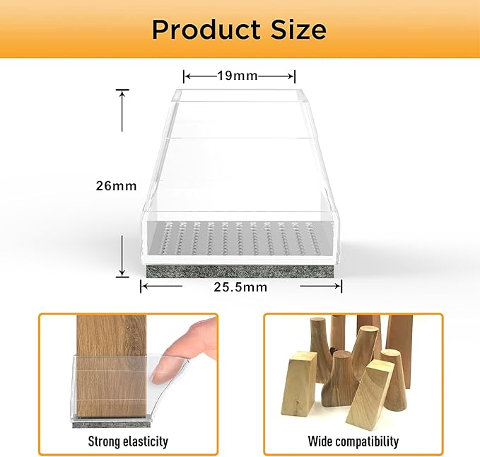 Square Chair Leg Protectors for Hardwood Floors,16 Pcs Silicone Felt Furniture Legs Caps to Prevent Floor from Scratches and Reduce Noise, Easy to Move, (Clear, Fit: 0.866-1.14").