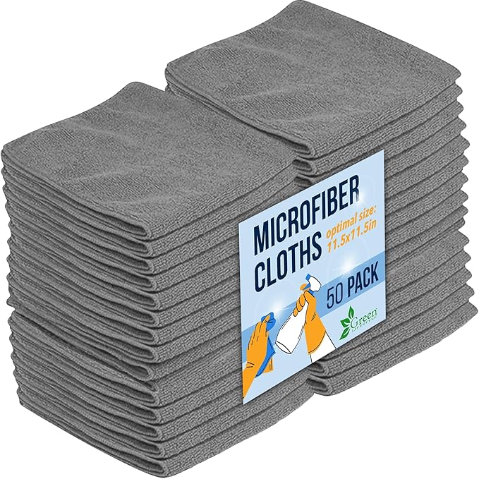 GREEN LIFESTYLE Chamois Cloth, Microfiber Cleaning Cloth 50 Pack, Borderless Towels Cleaning, Car Microfiber Towel, Drying Car Wash Towels (11.5" x 11.5", Grey)