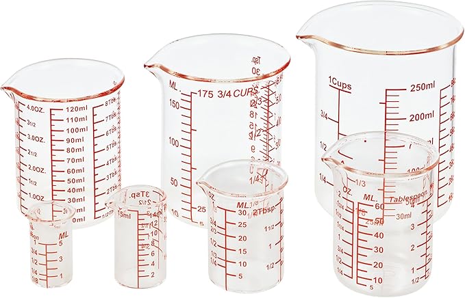 Ackers 7-Piece Glass Measuring Cup Set, Borosilicate Beaker Style Nesting Liquid Measuring Cups