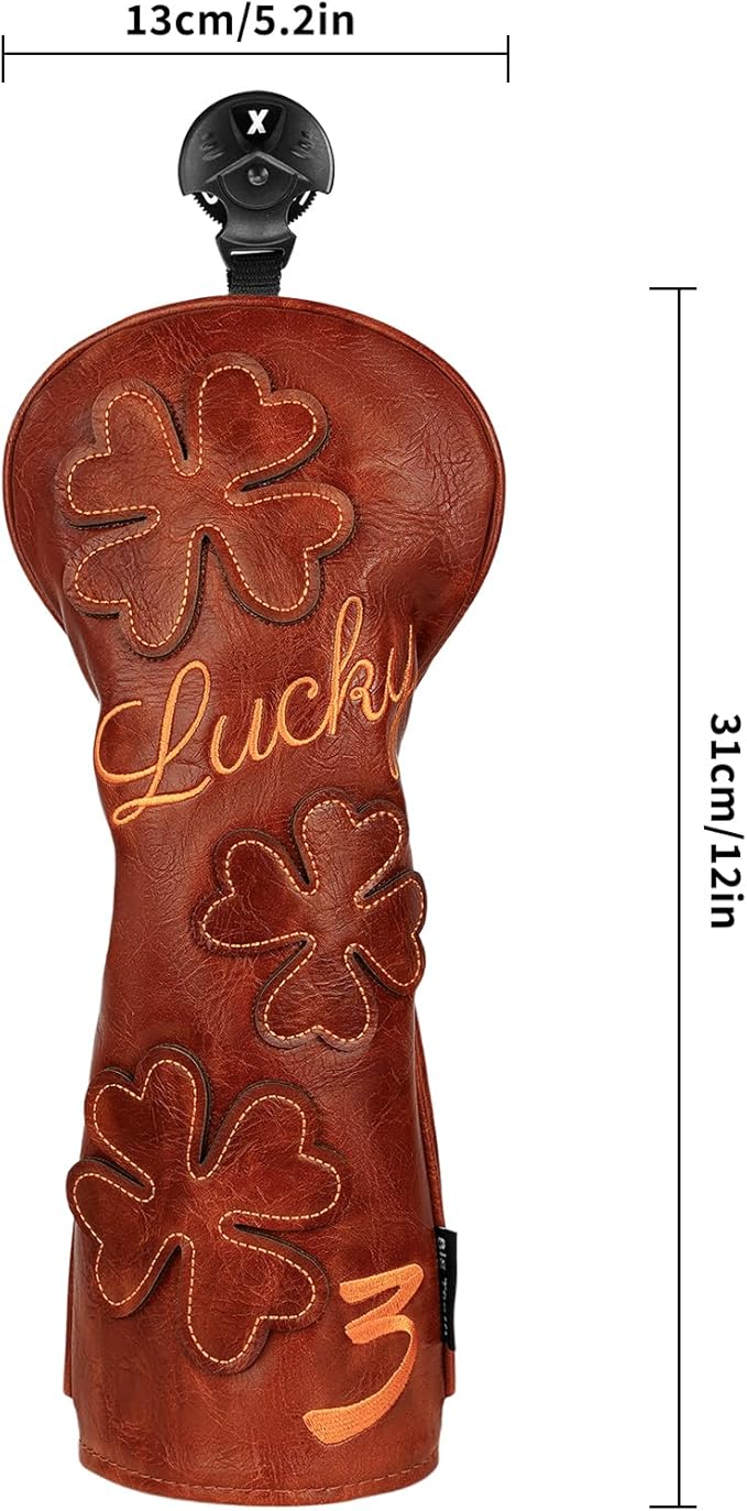 Golf Headcovers Golf Club Head Covers Four Leaf Clover Good Luck Charm - Clover Style Premium Leather Driver Fairway(FW) Wood Hybrid(UT) with Number Tags