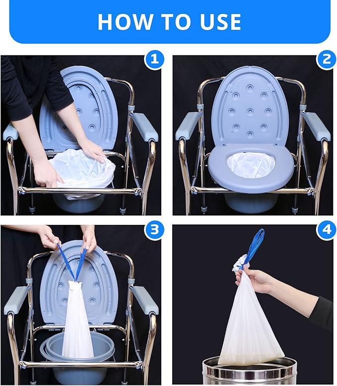 100 Bedside Commode Liners Bags for Commode Toilet - Leak Proof & Odorless Potty Liners for Portable Potty Chair Liners - Potty Bags for Portable Toilet Bag - Bedside Toilet Liners Disposable Adult