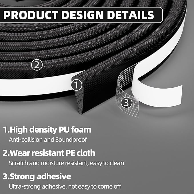 196" Wedge Weather Stripping Door Seal Strip for Door Frame & Window,Self Adhesive Window Insulation Draft Stopper Seal for Winter,Gray Foam Door Gap Filler for Soundproofing Light Blocker,Black