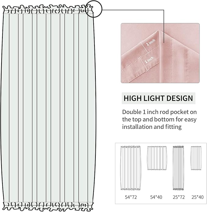 DWCN French Door Curtains – Rod Pocket Thermal Blackout Curtain for Doors with Glass Window, Kitchen and Patio Doors for Privacy, 25 X 40 Inches Long, 1 Curtain Panel with Tieback,Blush Pink