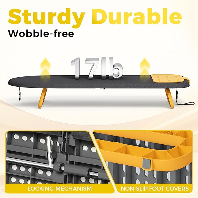 KINGBOARD Tabletop Ironing Board, Small Ironing Board with Iron Mat, Foldable Mini Iron Board, Easy Storage for Travel & Dorm, 12x32 Black